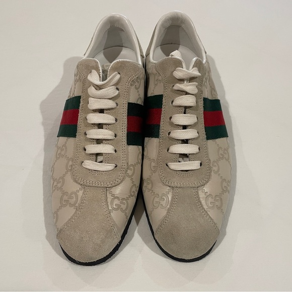 GUCCI Guccissima Leather Monogrammed GG Suede Striped Sneaker, Size 7 - Picture 5 of 10